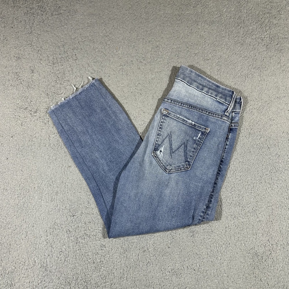 MOTHER Denim High Waisted Looker Ankle Fray Jeans Blue Skinny 26 #3970